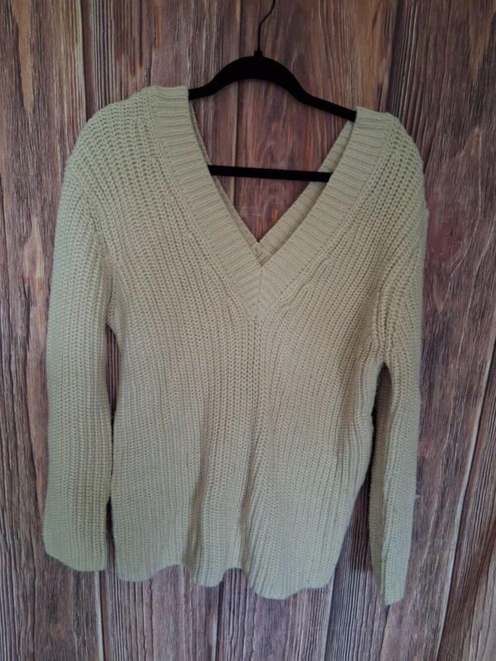 Zara Cream Knit Chunky Deep V-Neck Long Sleeve Oversized Sweater Small